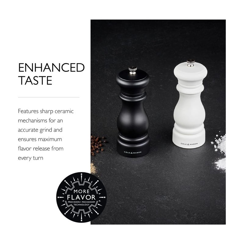 Cole & Mason Southwold Classic Salt & Pepper Mill Gift Set - Salt and Pepper Grinders with a Matte Finish - Adjustable & Refillable Mills - Hand Wash Kitchen Tool - Black/White - Image 4